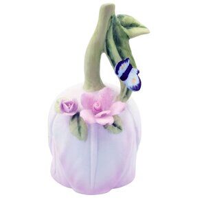 Porcelain Bell Lefton China Pink Rose Hand Painted Butterfly Vintage 1983 03569